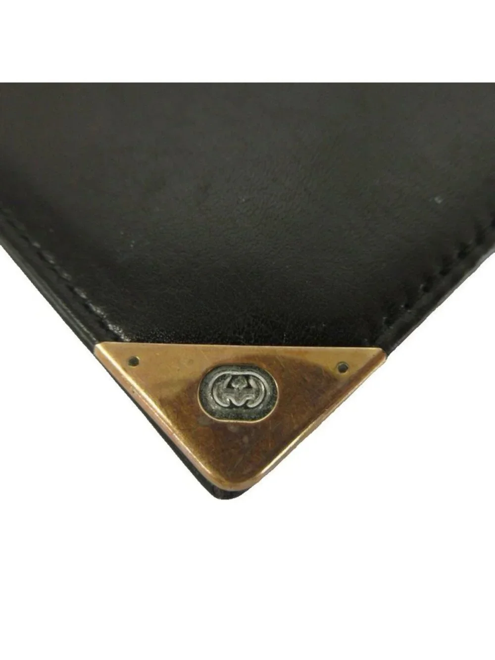 Gucci Vintage Card Case Business Bifold Leather Interlocking G Gold Black